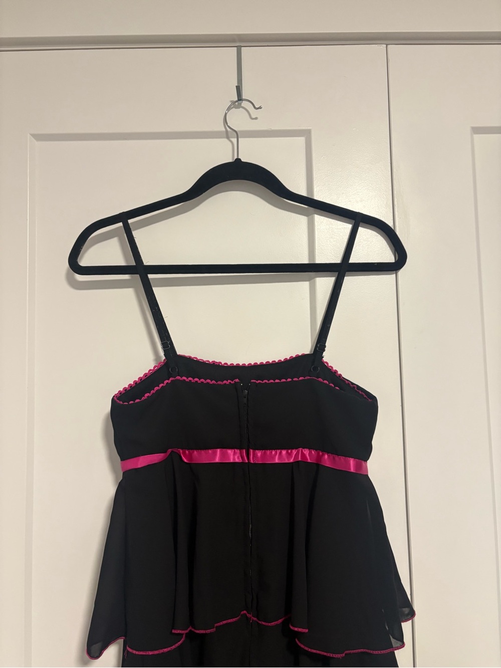 Y2K M Collection Prom‎ Black Hot Pink Scalloped Edge Tiered Mini Dress Size XS - Picture 5 of 11